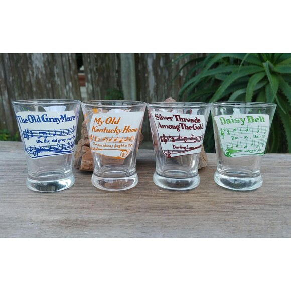 Vintage Classics Folk Song Themed Shot Glass Set, 4 Retro Cocktail Glasses - Picture 4 of 16